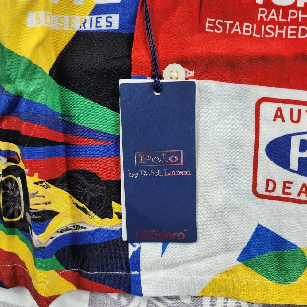 Polo Ralph Lauren Classic Fit Men's XXL Racing Graphic Rayon Camp Shirt NWT
